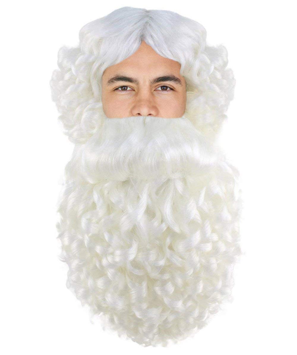 Santa Wig and Full Beard Set, White Adult HM-489A
