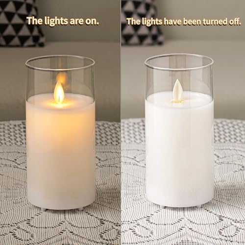 Image of LTETTES Real Wax LED Glass Pillar Flameless Rechargeable Candles | White Glass | USB Type-C Wireless Charging Cable | Remote Control Included | Home Decor & Gifting | Set of 1 (7.5 x 15.8 cm)