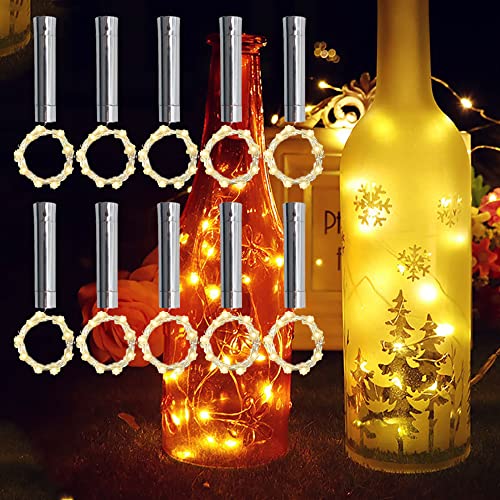 TINYOUTH 10PCS Korken mit LED Lichterkette Warmweiß, 2M/78.74in 20LED Flaschenlicht Immer Beleuchten, Weinflaschen Korkenlicht AA Batterie für Party Hochzeit Weihnachten