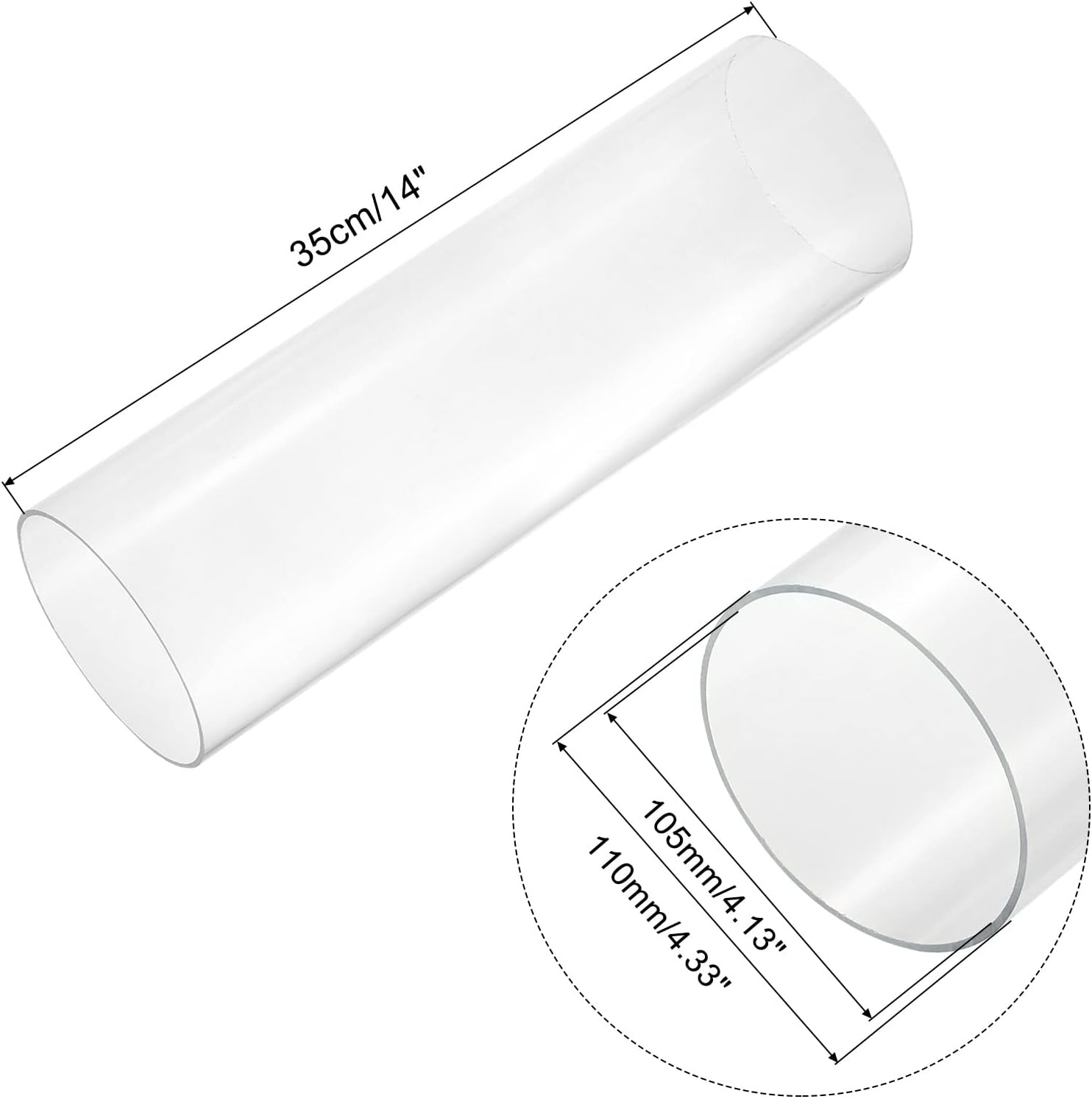 MECCANIXITY Acrylic Pipe Clear Rigid Round Tube 105mm(4 1/8") ID 110mm(4 5/16") OD 14" for Lamps and Lanterns, Water Cooling System