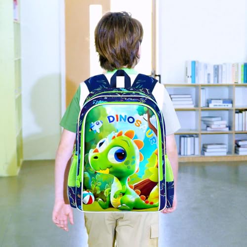 Image of 16 inch Dinosaur Backpack, 3Pcs Boy Bookbag for Elementary Preschool Kindergarten, Kids School Backpacks with Lunch Box (Green)