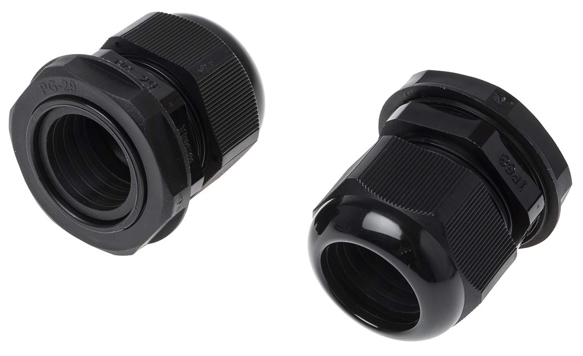 RS PRO Dławnica kablowa, PG29 nylon czarny 18 mm / 25 mm, IP68, opakowanie po 10 sztuk