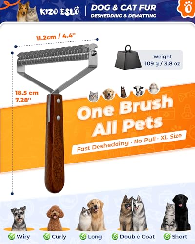 Image of Extra Large 2-Sided Undercoat Rake for Dogs & Cats, Dog Brush for Shedding Remove Mats, Dematting Comb, Safe & Gentle Grooming Brush for German Shepherds Medium to Long-Haired Pets (Walnut Handle)