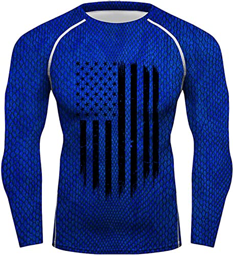 Men's UPF 50+ Long Sleeve U.S Flag Patriotic Compression Rash Guard Shirts for MMA BJJ Jiu Jitsu No Gi Wrestling