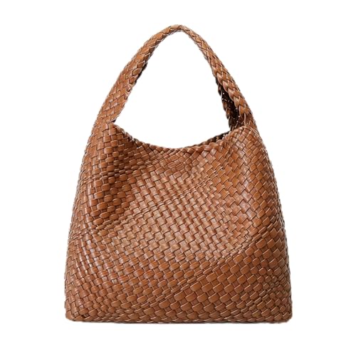 Image of Woven Tote Bag For Women, Large Vegan Leather Travel Handbag, Casual Work Shoulder Bag, Underarm Commuter Hobo Bag With Purse