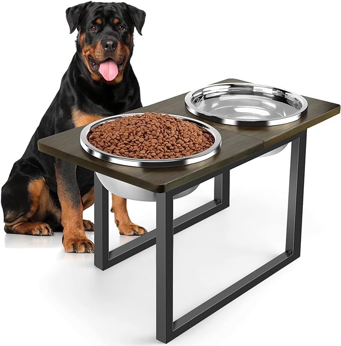 The Menifest | Wood and Iron Dog Feeding Station with Stainless Steel 2 Compartment Dog Feeding Bowl, Double-Sided Pet Food Tray with Lid, for Large Dogs (B0D6N3C9CF) Amazon Price History, Amazon Price Tracker