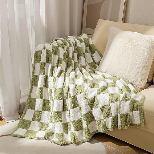 DONEUS Coperta a scacchi, super morbida, traspirante, a maglia, calda, leggera, a scacchi, per divano, sedia, ufficio e viaggi (130 x 160 cm)