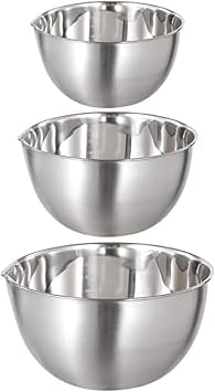 Mixing Bowls 3 Pieces Stainless Steel Mixing Bowl Set Mixing Bowl with Spout Nesting Metal Bowl for Baking Cooking Food Preparing 1.5L/ 3L/ 5L Dishwasher Safe 18/8 Stainless Steel, 1