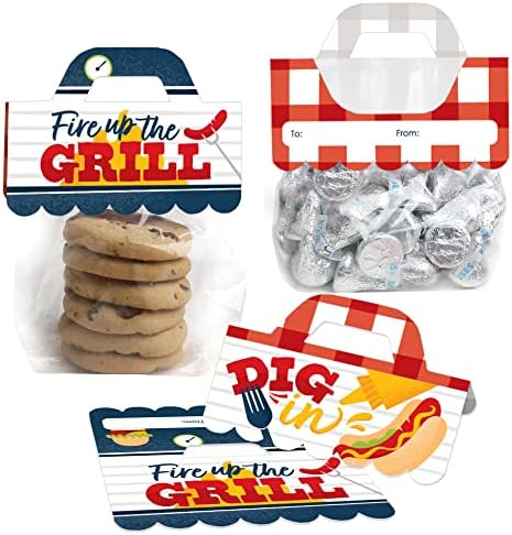 Big Dot of Happiness Fire Up the Grill – DIY Summer BBQ Picnic Party Clear Goodie Favor Bag Labels – Candy Bags with Toppers – Set of 24