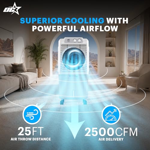 Image of OG STAR 40L Personal Air Cooler with Honeycomb Pads, 3-Speed Control, Water Level Indicator & Water Inlet | Compact Evaporative Air Cooling for Home, Office & Outdoor Use