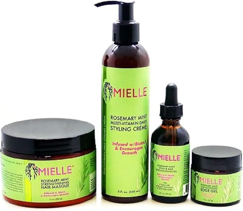Rosemary Mint Combo (Cream & Oil & Masque & Edge Gel) - Strengthening Formula - Sulfate-Free - For All Hair Types - Salon-Quality Results