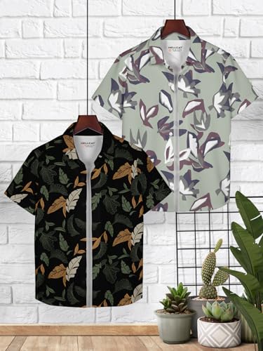 Image of HELLCAT Yellow, Olive Trendy Regular Fit Printed Causal Shirt for Boys - Pack of 2