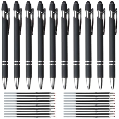 Hengxinchen Stylo à Bille Haute Qualité Rétractable, 10 pcs Set de Stylos à Bille Noir à Pression Super Durable avec 20 Recharges, 2 en 1 Ergonomique avec Touchpen