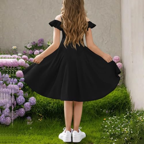 Girls Off Shoulder Bridesmaid Dress Ruffle High Low Flowy Formal Birthday Party Dresses with Pockets 6-15 Years4