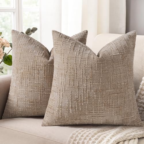 decorUhome Spring Oatmeal Chenille Throw Pillow Covers 18x18 Set of