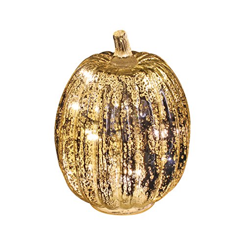 Image of Mercury Glass Pumpkin Light with Timer for Halloween Pumpkin Decorations Fall and Thanksgiving Decor, Sliver,7.5 inches