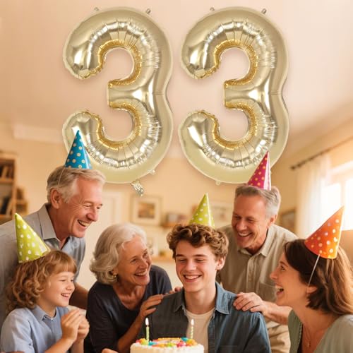 Image of Champagne Gold Large Number 33 Balloon, 40 Inch Light Gold Foil Helium Number Balloons, Giant Mylar Number 33 Balloons for 33 Years Old Birthday Party Anniversary Decorations (Champagne Gold 33)