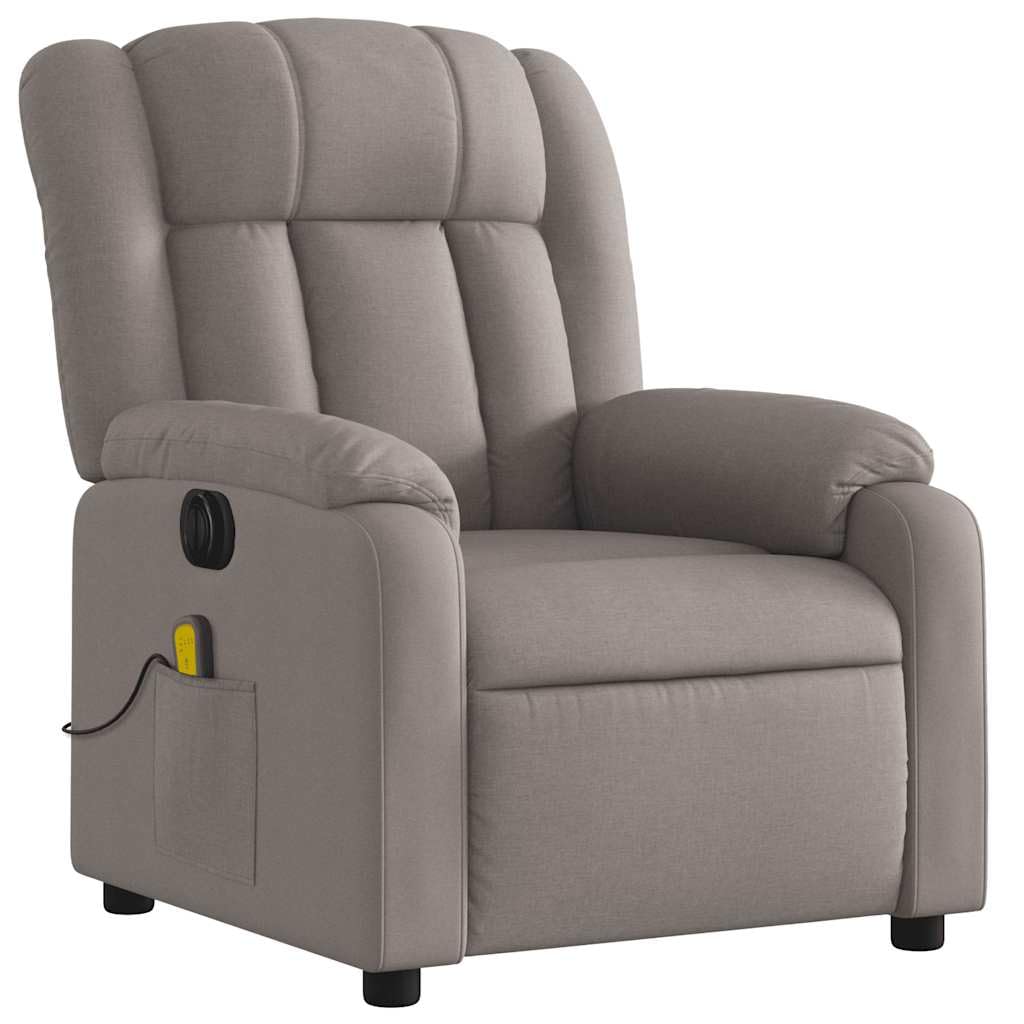 Elektrischer Massagesessel aus Stoff Taupe mit 6 Vibrationspunkten und stabilem Rahmen, automatische Neigungsfunktion um 135 Grad und bequeme Armlehnen