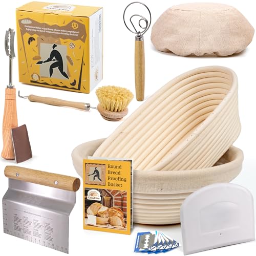 Image of CRISS ELITE Sourdough Bread Baking Supplies Starter Kit, Banneton Proofing Basket Set: Round 9" & Oval 10", Gift Set