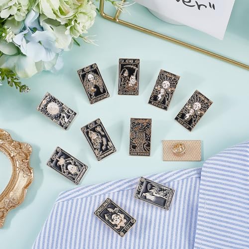 Image of SUNNYCLUE 1 Box 11 Styles Tarot Pins Magic Enamel Pins Bulk Black Occult Lapel Alloy Mystical Skull Ghost Sun Star Moon Goth Brooches for Women Backpacks Pattern Men Hats Bags Gift Accessories Decor