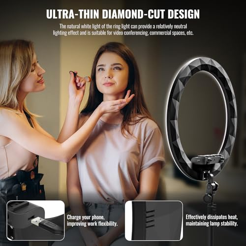 Image of Large Ring Light with Stand, 19 inch Ring Light Tripod for iPhone, Professional Led Ringlight for Live Streaming, Barber, Makeup, YouTube, Tiktok, Black