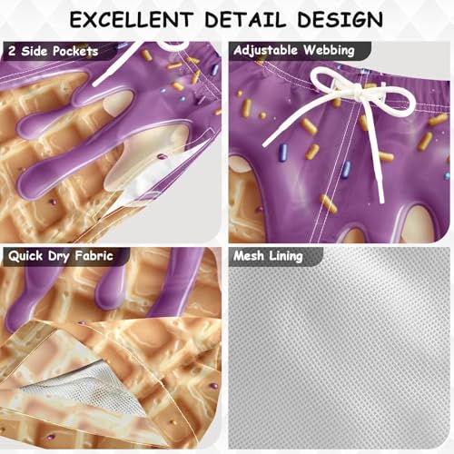 Pigsaly Boys Swim Trunks Sprinkles Purple Gold Glaze Caramel Ice Cream Boys Board Shorts Swimsuit Swimwear Bathing Suit 2T3