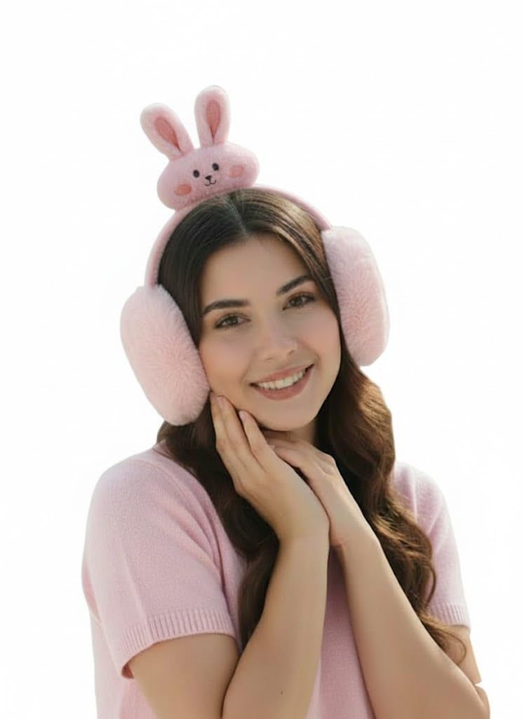 Cute Pink Bunny Winter Earmuffs, Plush Ear Warmers with Rabbit Design, Cold Weather Protection Accessories-image-18