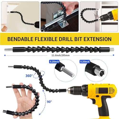 36pcs Flexible Drill Bit Extension Set, Including 105° Right Angle Drill Attachmen, Rotatable Joint Socket 1/4 3/8 1/2 In Hex Socket Adapter, Bendable Drill Bit Extension Screwdriver Bit Kit - Thumbnail 3