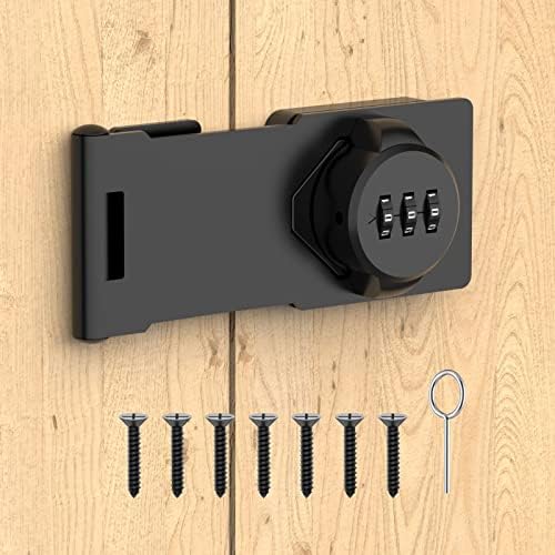 Mechanical Password Rotary Hasp Locks, Door Security Slide Latch Lock for Small Doors, Cabinets, Barn Door, Bathroom, Outdoor, Garage, Garden (Black)