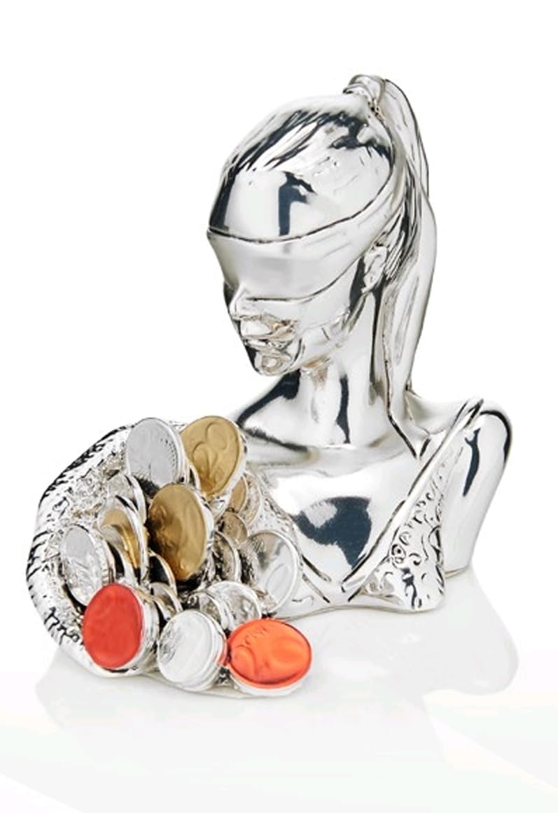 Generico STATUA SCULTURA MEDIA DEA BENDATA CON MONETE PORTA FORTUNA E SMALTO ALTEZZA CM.13x10 RIVESTITA IN ARGENTO 925% PURO LUCIDO CON SCATOLA DA REGALO E GARANZIA MADE IN ITALY 7090
