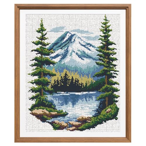 Image of FREEBLOSS 11CT Cross Stitch Kit Stamped Cross Stitch Craft Kit with Stitching Guide for Beginners Lake Landscape Embroidery Set Crossstitch Wall Hanging Set 15.7x19.7inch