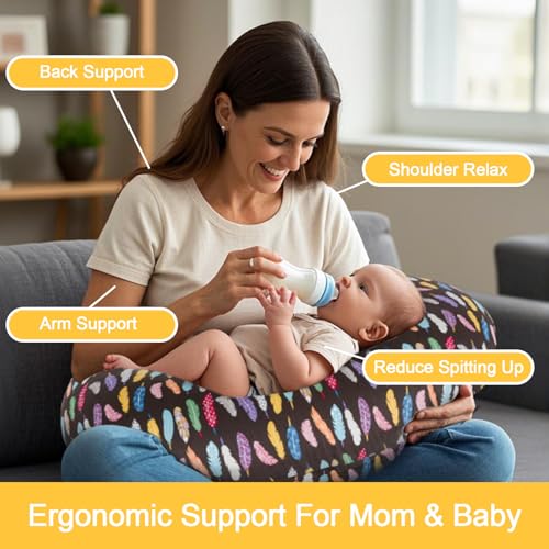 Image of x-vesolje Nursing Pillow, Breastfeeding Pillow with Removable Cover, Ergonomic Breast Feeding Pillow, Baby Feeding Support Pillow for Mom Easier Breastfeeding- Original Size /Feather