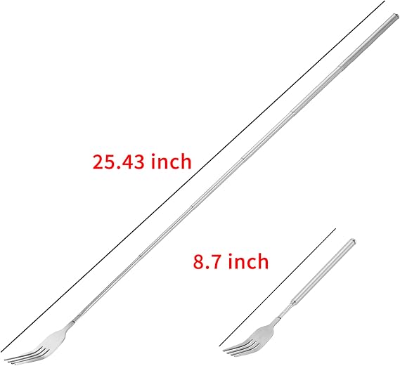 Stainless Steel Dinner Fork, Telescopic Extendable Dinner Fruit Dessert Long Handle Fork Stainless Steel Cutlery,anti rust,sturdy and durable