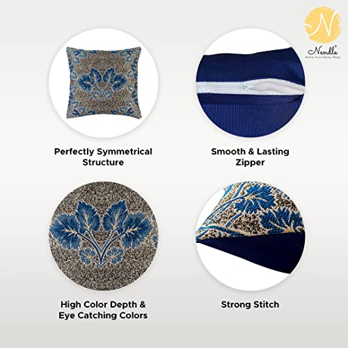 Image of Nendle Jacquard Weaved 16X16 Inch Polycotton Ethnic Floral 210 TC Cushion Cover Set Of 5 (40 * 40Cm, Firozi)