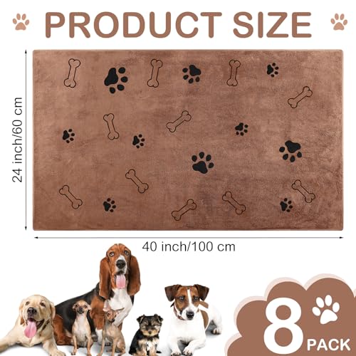 Image of Chumia 8 Pcs Dog Towel for Drying, 40 x 24 Inch, Dog Paw and Bone, Coffee