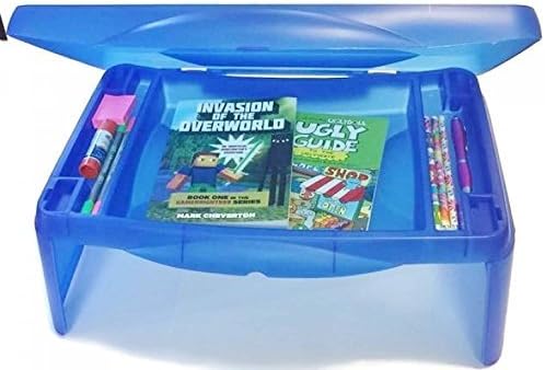 Kids Folding 17" x 11" Lap Desk with Storage - Blue - Durable Lightweight Portable Laptop Computer Children's Desks for Homework or Reading. No Assembly Required.