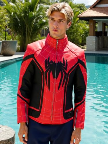 Spider Classic Men Web Red and Black Faux Leather Jacket4