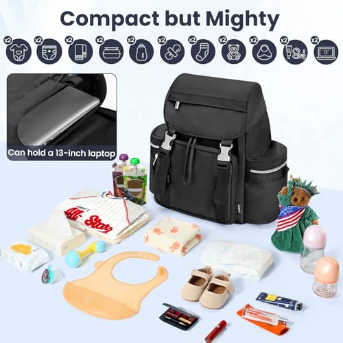 COOLREX Diaper Bag Backpack with Changing Pad, Pacifier Case & Stroller Straps (Black 14L)