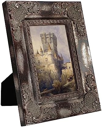 BeneFrame 5x7 Black Silver Vintage Picture Frame,Display Posters and Artworks on Wall or Table Top,Wood Photo Frames with High Definition Organic Glass,Floral Carved