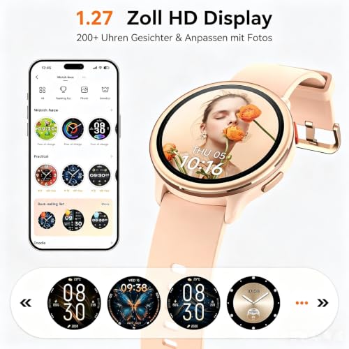Smartwatch Damen Rund, 1.27" Smart Watch mit Telefonfunktion/Whatsapp,Uhren Damen mit Pulsuhr Schlafmonitor Schrittzähler Uhr… – Ansicht 4