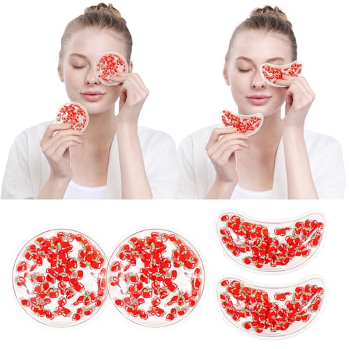 Image of 4PCS Gel Eye Ice Pack Set, Cold & Hot Compress, Reusable Cooling Gel Pads for Strain Relief, Relaxation, SPA and Sleep (4 Apples)