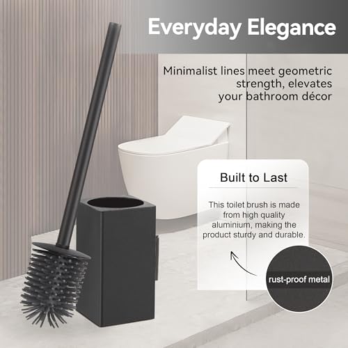 Image of BVL Toilet Brush and Holder Black Toilet Bowl Brush for Ceaning with Stainless Steel Handle Wall Mounted (Pack of 2)