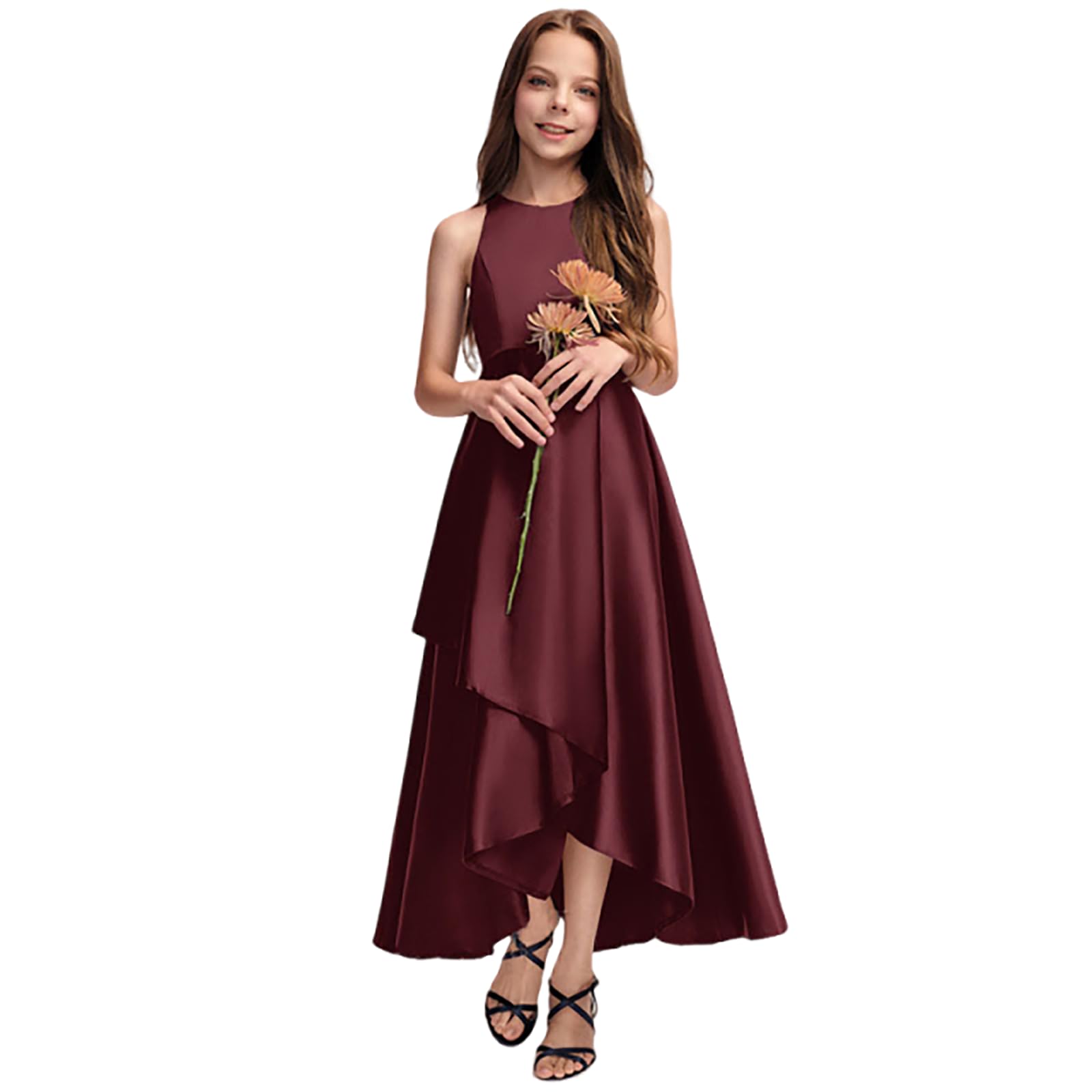 [Ｋａｙｉｙａｓｕ] 子供ドレス ピアノ発表会 女の子 ロングドレス フォーマル ワンピース サテン ノースリーブ 上質なドレス パーティー 結婚式 演奏会 子供服 130-160cm 5-13歳