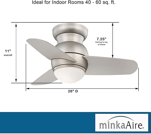 Miniatura 6 de Minka-Aire F510L-BS, Spacesaver Ventilador de techo de 26 pulgadas, acabado de acero cepillado con cuchillas plateadas