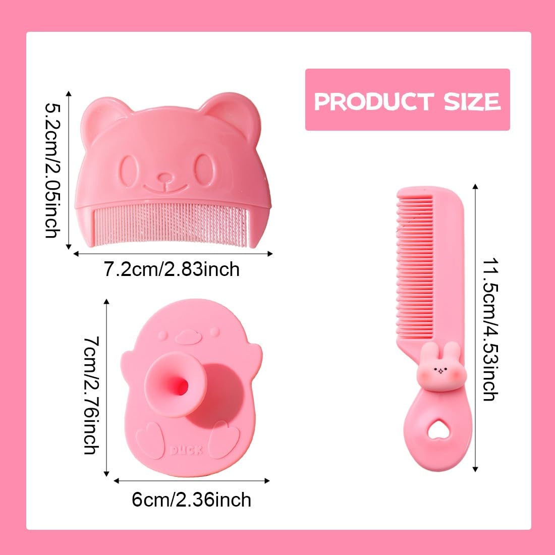 3 Pcs Spazzola Da Bagno, Pettine Neonato,Pettine Crosta Lattea Neonato, Spazzola e Pettine Neonato,Pazzola Per Bambini In Silicone Adatto Per Il Massaggio Del Cuoio Capelluto Del Neonato(Rosa)