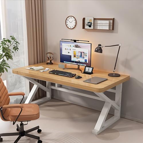 NOBBAT パソコンデスク ゲーミングデスク pcデスク 耐荷重400kg テーブル 50mm厚の無垢材ボード 学習机 コンパクト 衝突やぶつかりを防ぐ丸みのある角 省スペース 在宅勤務 頑丈で組立簡単 おしゃれ 収納(木の色+白色フレーム,120x60