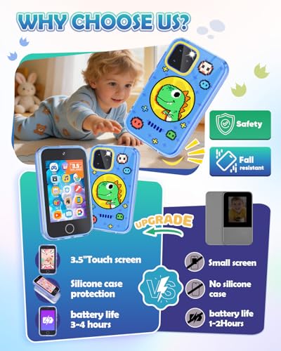 Image of Dylanto Kids Phone,3.5'' Touchscreen Phone for Kid Learning Play Dinosaur Toys for 3-9 Years Old Boys with Dual Camera,Video Players,Game,Christmas Birthday Gifts for Girls Boy Age 3 4 5 6 7 8 9 -Blue