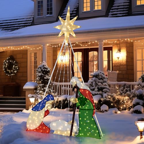 GOPLUS 180 cm Krippe Weihnachten, beleuchtete Weihnachtskrippe mit 240...