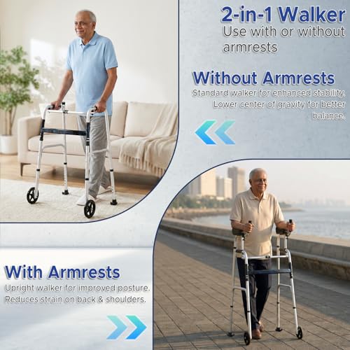 Image of KosmoCare Upright Walker With 5 inch Castors | Height Adjustable With Forearms | Folding for Elderly | Walking Aid for Adults