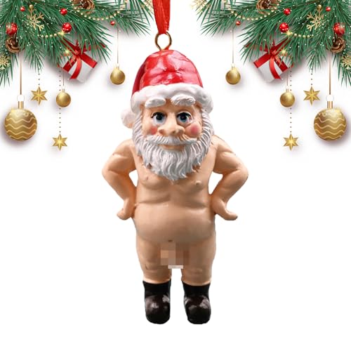 Naughty Santa Christmas Ornament 8.2cm, 3D Funny Santa Claus Hanging Pendant for Xmas Tree Decorations, Novelty Christmas Tree Ornaments for Home Party Decor